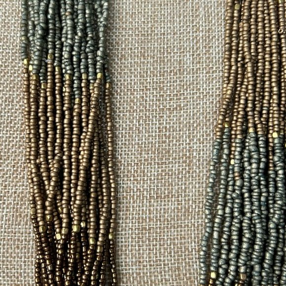 Green, Tan and Brown Glass Seed Beaded Necklace - Picture 6 of 7